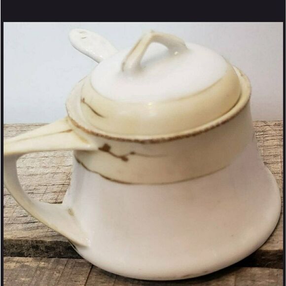 ANTIQUE NIPPON Porcelain Condiment Jar With Spoon Collectible - Picture 5 of 8